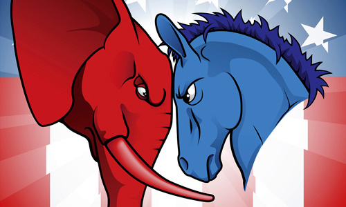 how to vote - The Best Advice So Far - red elephant and blue donkey head-to-head