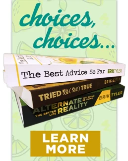 Click to learn more about Erik's individual books: image of Erik's books stacked in a loose pile with the words