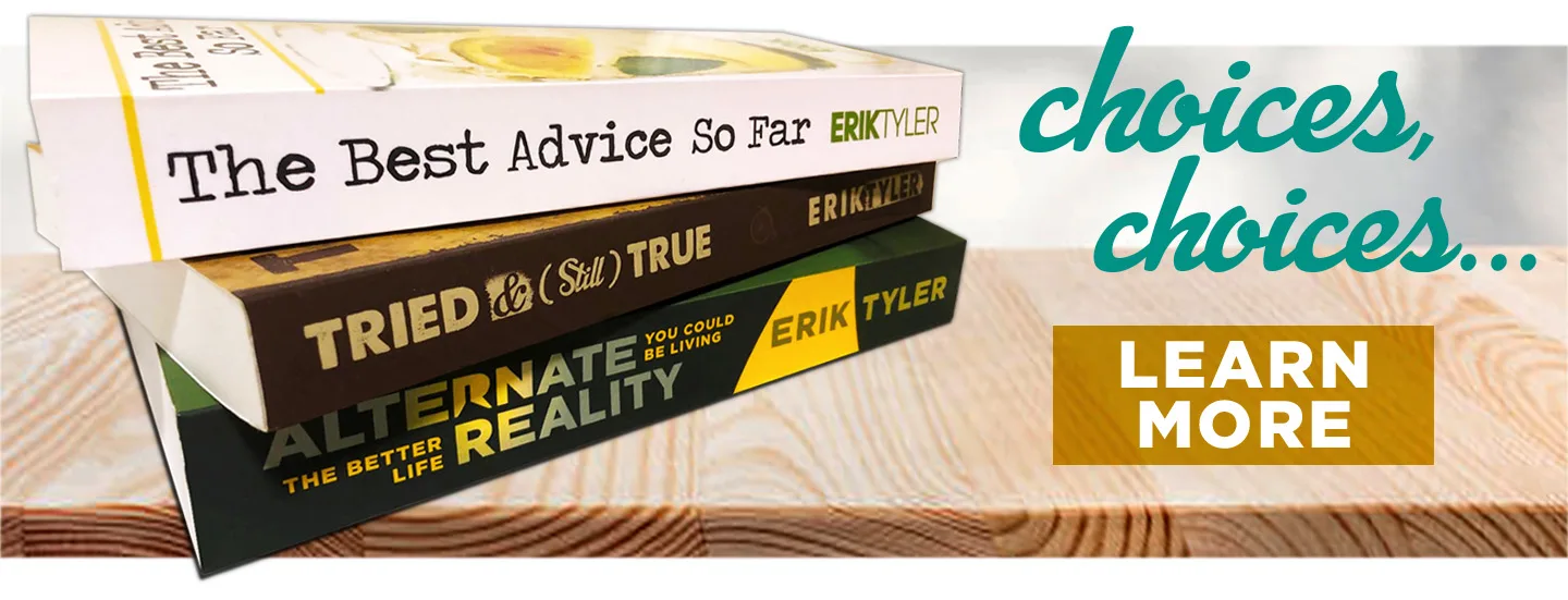 Click to learn more about Erik's individual books: image of Erik's books stacked in a loose pile with the words 